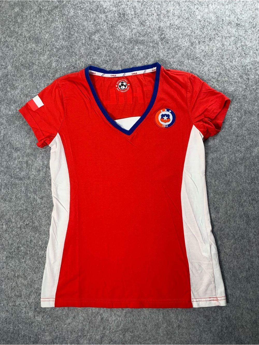 Abella Red V-Neck Short Sleeve Soccer-Style Tee with White Panels